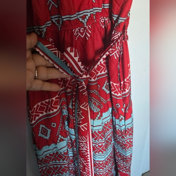 Cupshe Vibrant Red and Blue Patterned Midi Dress (B1) - Picture 6 of 9